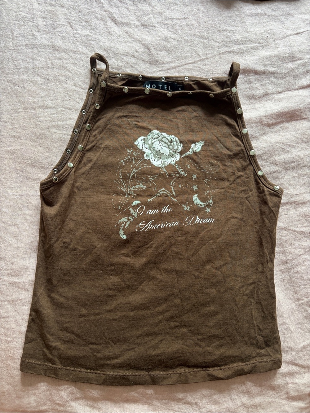 Motel Rocks Brown Floral Graphic Stud-Trim Tank